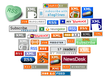 Varianter av RSS-knappen som setts under årens lopp.